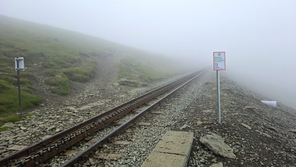 Railroad train at the summit of snowdonia mountain