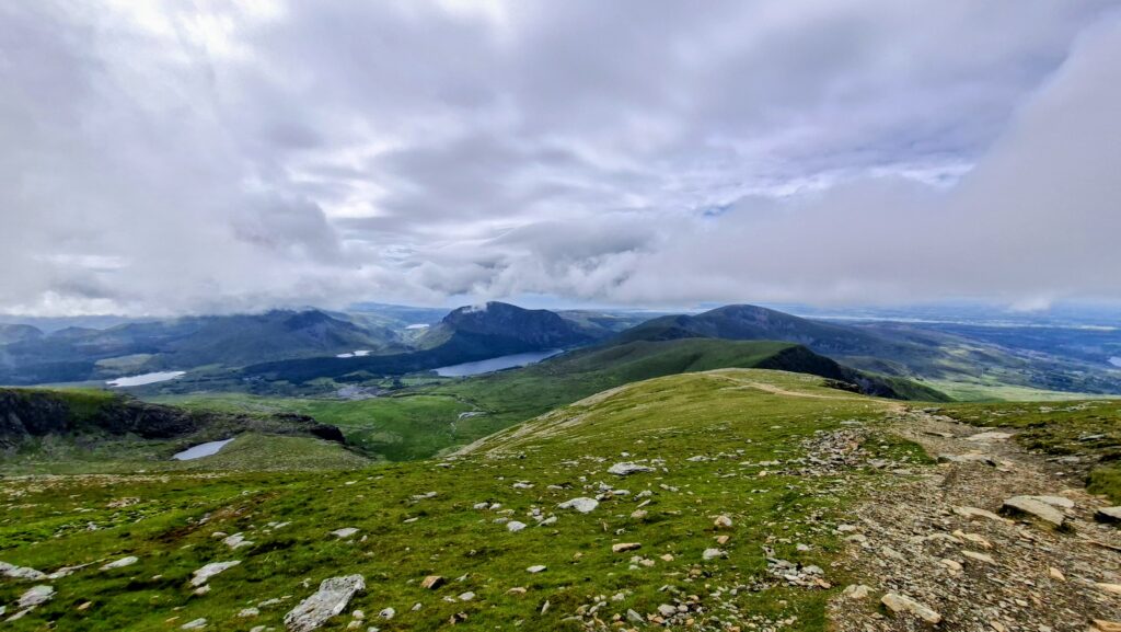 Amazing hiking view of the ranger path hiking trail in snowdonia, wales